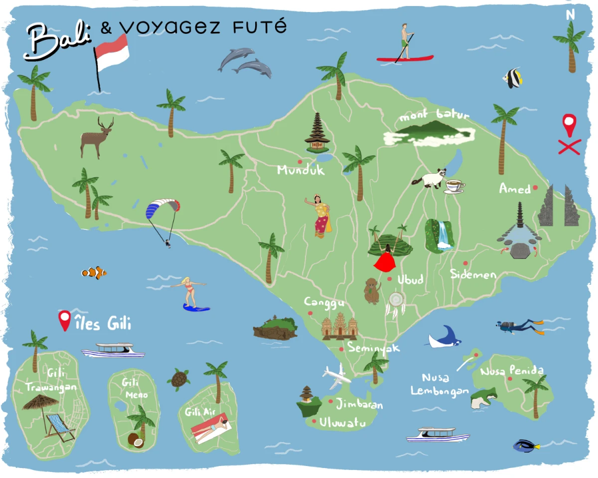 La carte de Bali par Voyagez futé !